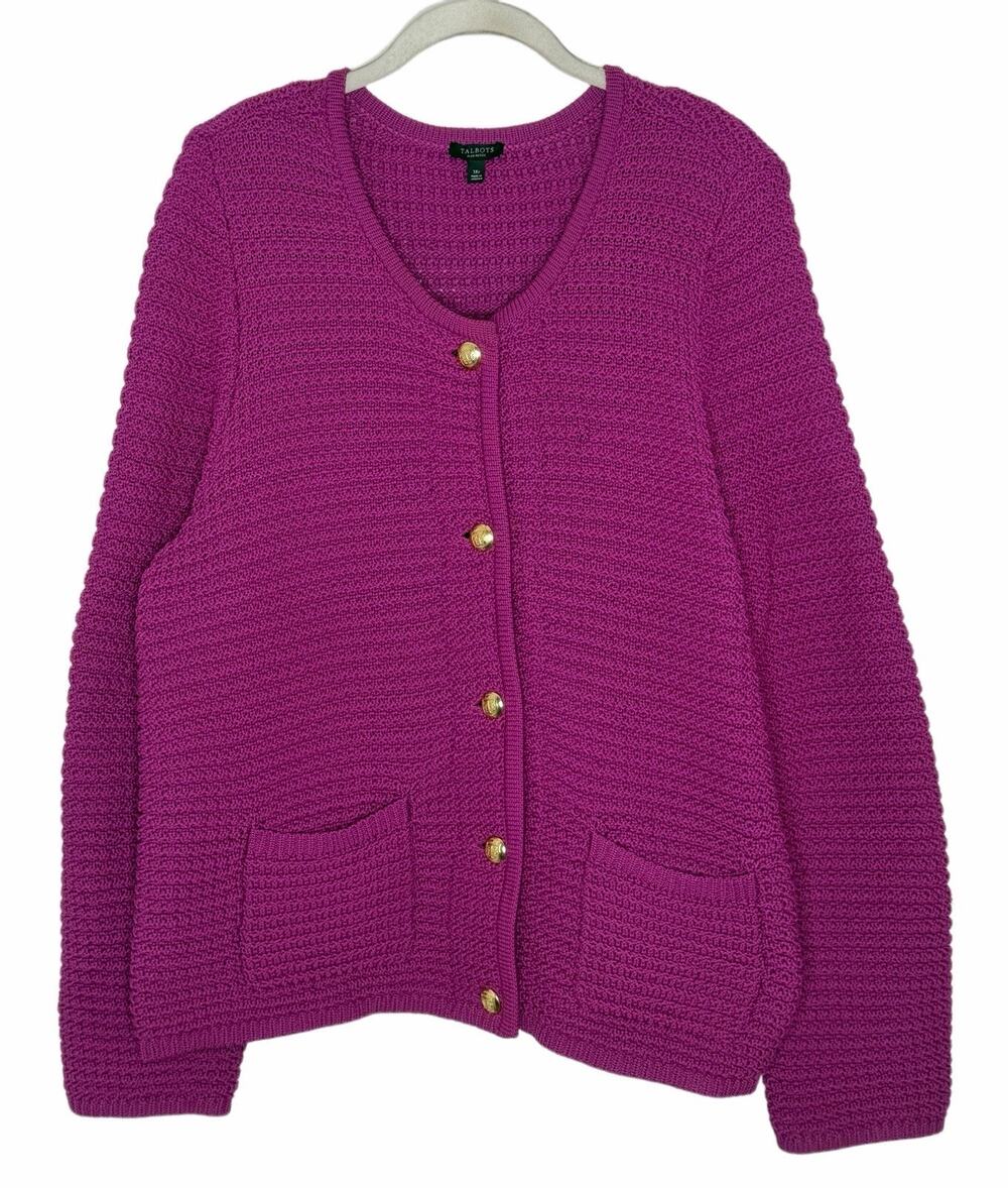 Talbots Kate Cardigan Sweater Women’s Gold Buttons Pockets Size 1XP